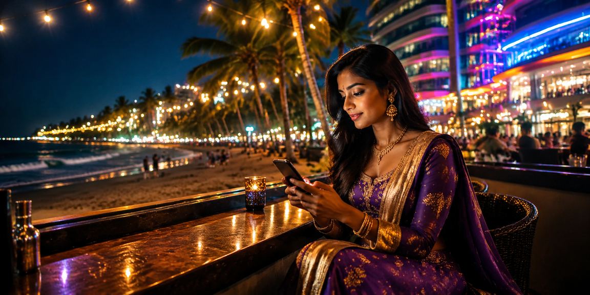 Mobile user enjoying slots at a beach in India